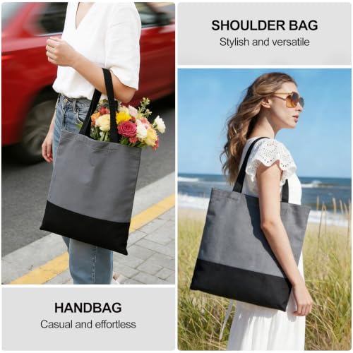 Canvas Tote Bag with Zipper, Halloween Trick or Treat Bags for Kids Bulk - color: [A1] Grey / Black