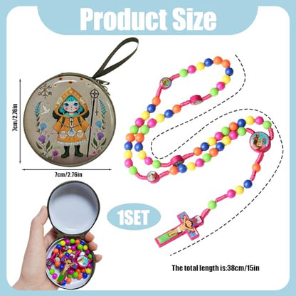 Rosary Beads Rosarios Catolicos, Colorful Plastic with Blue and Red Pendant Crosses, Pocket for Women with Rosary Box, Baptism Easter Gifts - color: Pink, style: J