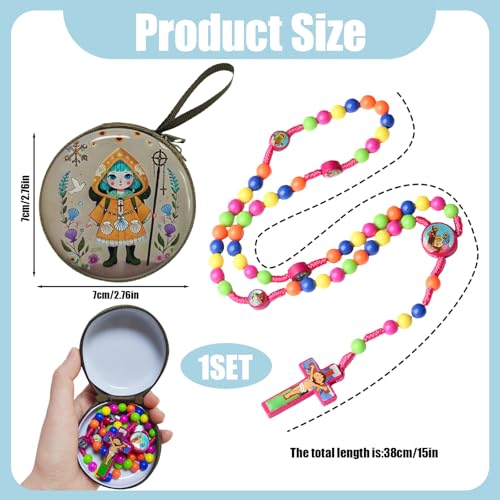 Rosary Beads Rosarios Catolicos, Colorful Plastic with Blue and Red Pendant Crosses, Pocket for Women with Rosary Box, Baptism Easter Gifts - color: Pink, style: J
