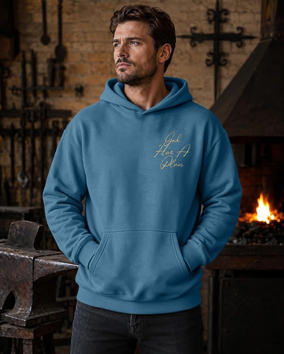 Christian Hoodies for Men God Has a Plan Graphic Tops - color: Blue, size: Large