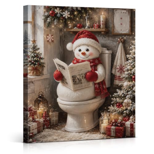 Cute Funny Snowman Christmas Bathroom Wall Art Decor 8x10 Inch Framed - color: Wall-10, size: 10"L x 8"W