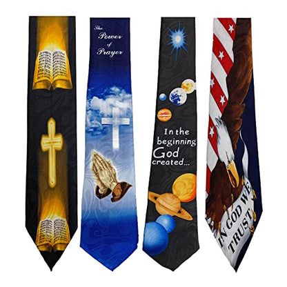 Pack of 4 Novelty Print Mens Neckties Christian Religious Jesus Neck Tie - color: 2