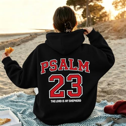 Christian Hoodies for Women Psalm 23 Sweatshirt Jesus Faith Hoodies Religious Bible Verse Graphic Hoodie Pullover - color: Black, size: Medium