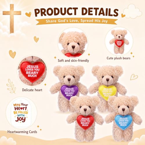 Junkin 24 Set Jesus Loves You Beary Much Plush Stuffed Bear, 4.7"