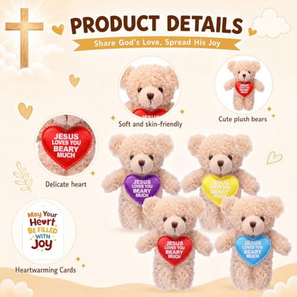 Junkin 24 Set Jesus Loves You Beary Much Plush Stuffed Bear, 4.7"
