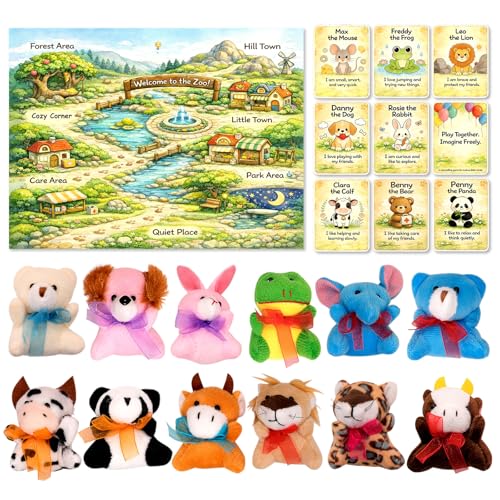 JoyRapt Small Stuffed Animals Storytelling Game for Kids, Creative Pretend Play Toys with Adventure Map & Animal Cards, Imagination & Social Emotional Learning Toy for Preschool Kids - color: Storytelling-16