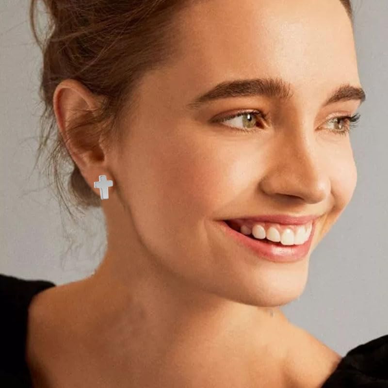 ONLYJUMP 925 Sterling Silver Cross Stud Earrings For Women Fashion Earrings Cross Earrings Small 14k Gold Plated Cross Earrings Studs Jewelry Gifts - color: Silver