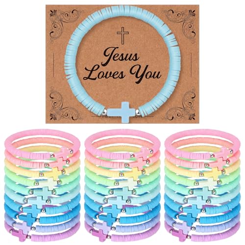 Landical 30 Set Cross Bracelets for Kids Girls Teens Women - color: Macaron