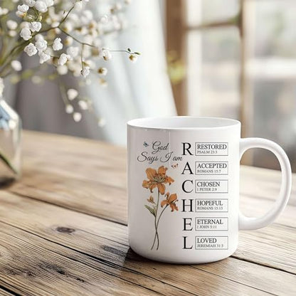 Personalized God Says I Am Mug - Custom Bible Verse Birth Flower Cup - Christian Coffee Mug - Religious Gift for Women - color: GOD-IAM-M1