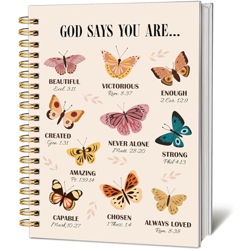 Butterfly Bible Journal Notebook - God Says You are Christian Journals for Women Inspirational Bible Verse Note Book Church Stationery Supplies Easter Religions Gift 5.5x8.3 Inches - color: Butterfly