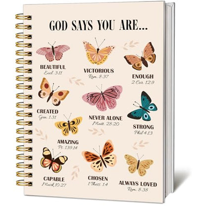 Butterfly Bible Journal Notebook - God Says You are Christian Journals for Women Inspirational Bible Verse Note Book Church Stationery Supplies Easter Religions Gift 5.5x8.3 Inches - color: Butterfly
