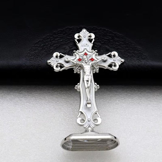 【Durable Zinc Alloy】 Cross Ornament for Christmas & Car Cross-Shaped Figurine, Christmas Ornaments for Car Dashboard, Home & Office Decoration-Silver White - color: Silver White