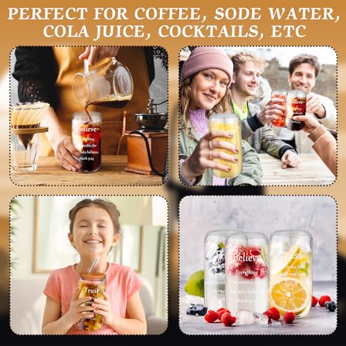 Maxcheck 6 Set 16 oz Christian Glass Cups with Lids and Straws, Gifts - style: Christian