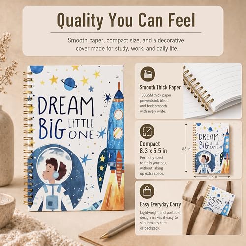 Space Astronaut Rocket Spiral Notebook, Astronaut Gifts Journal for Kids Boys, Dream Big Little One Spaceman Planet Cosmic Hardcover Lined Notebook Journal, 5.5x8.3 Inch - color: pattern-14