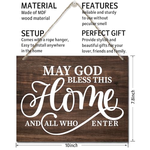 Printed Wood Plaque Sign Wall Hanging, Home Wall Decor May God Bless This Home And All Who Enter Rustic Hanging Wall Plaque Wood Signs, Housewarming Gifts, Blessed Family Sign B - color: Color 03