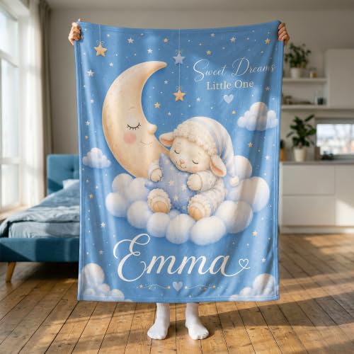 Personalized Baby Blanket With Name, Custom Baby Blankets Gift for Boy Girl - color: Cloud Blue, size: Lamb