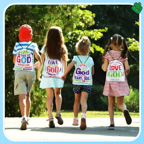 24 Pcs Christian Bags Religious Drawstring Bags Love Your God Vbs Drawstring Backpacks Bulk Large Religious Gifts for Sunday School Church Graduation Themed Party Favors - style: Love Your God