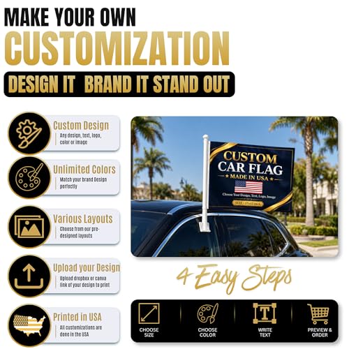 Custom Car Flag Pole by BCB Personalized Flag Banner Printed in USA - color: Car Flag
