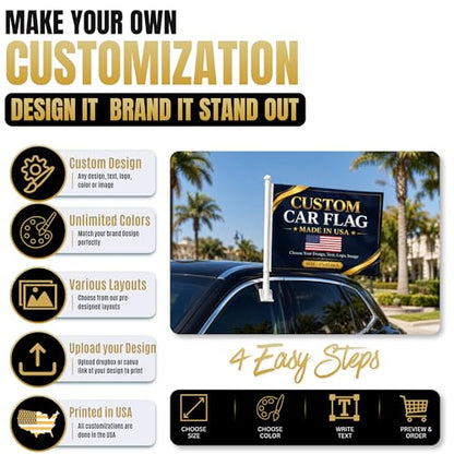 Custom Car Flag Pole by BCB Personalized Flag Banner Printed in USA - color: Car Flag