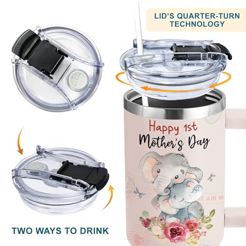 First Mothers Day Gifts For New Mom, Daughter From Baby, Sister, Son - 1st Mothers Day Gifts From Husband - First Time Mother Presents - Elephant 40oz Tumbler With Handle for Woman - color: 1st Mothers Day