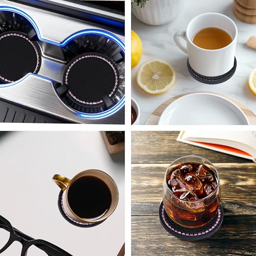 BFXM 2 PCS Bling Cup Holder Coasters for Car 2.75 inch (Pink Diamond) - color: Black+bling Pink