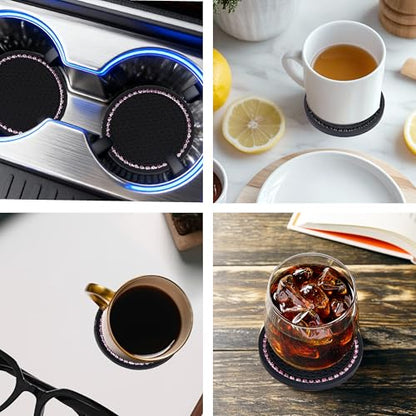 BFXM 2 PCS Bling Cup Holder Coasters for Car 2.75 inch (Pink Diamond) - color: Black+bling Pink