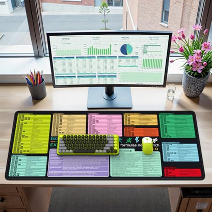 iCasso Excel Cheat Sheet Desk Pad Mat with Excel for Dummies 2025 Book - color: Black
