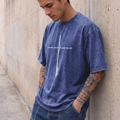 Wrenpies Christian Jesus Shirts for Men God Faith Religious Tshirt Cross Bible Verse Tops Acid Wash Oversized Graphic Tees - color: Blue, size: Medium