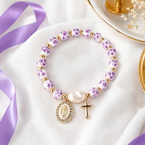 Holy Water Bracelet for Women,Religious Christian FaithJewelry - color: Purple