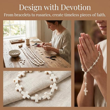 Jucoan 240 PCS White Turquoise Cross Spacer Beads Chunky Beads Mini Religious Cross Charms Beads for DIY Bracelets, Necklaces, Rosary for Wedding Easter Baptism First Communion Confirmation Christian