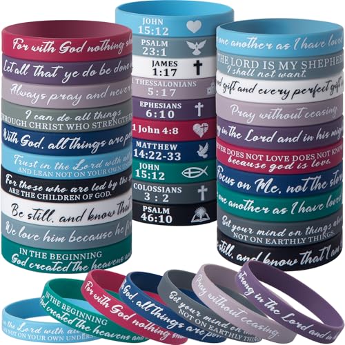 QEERBSIN Bible Verse Silicone Bracelets,Bulk Scripture Silicone Wristbands - color: Retro Colors