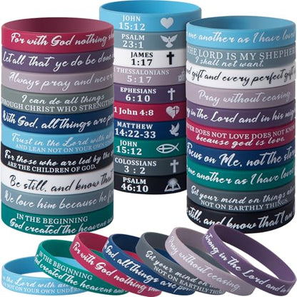 QEERBSIN Bible Verse Silicone Bracelets,Bulk Scripture Silicone Wristbands - color: Retro Colors