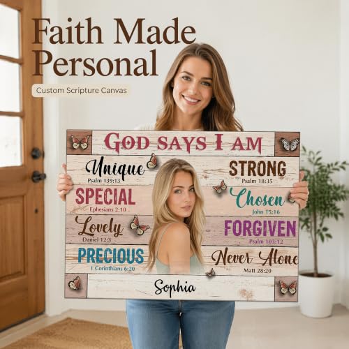 Ipplee Personalized God Says I Am Photo Canvas, Custom Name Christian - color: Design02