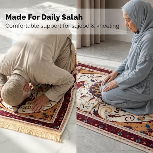 UrmiX Memory Foam Prayer Mat, Thick Prayer Rug for Daily Salah, Burgundy - color: Burgundy