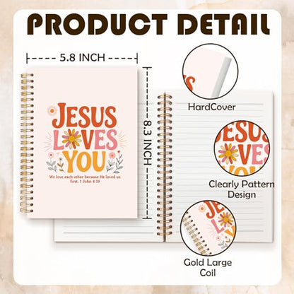Boho Floral Christian Notebook Journal, Bible Verse Jesus Loves You Religious Scripture Spiral Hardcover Notebook Journal for School Office Work, 5.5x8.3 Inch - color: God Loves You
