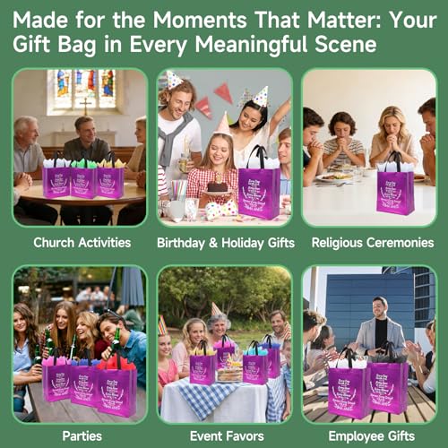 LUAVIARU 40 Pcs Bible Verse Christian Gift Bags Set – 20 Purple Reusable Gift Bag with Handles & 20 Tissue Paper, Religious Gift Bag for Church Events, Baptism, Easter, Communion, Congratulations - color: Purple, size: 20