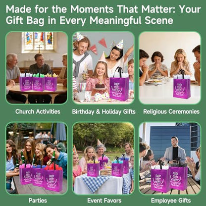 LUAVIARU 40 Pcs Bible Verse Christian Gift Bags Set – 20 Purple Reusable Gift Bag with Handles & 20 Tissue Paper, Religious Gift Bag for Church Events, Baptism, Easter, Communion, Congratulations - color: Purple, size: 20