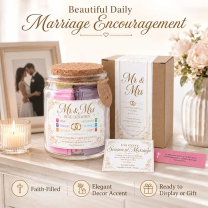 Mr and Mrs Bible Verse Jar, Christian Wedding Gifts for Couples, Gifts for Couple - color: Mr & Mrs