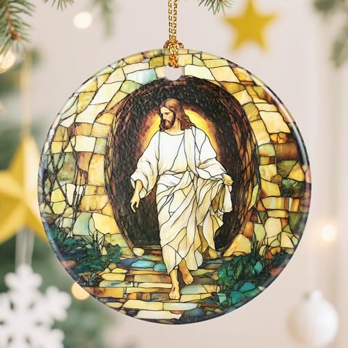 Christian Christmas Decorations, Christmas Tree Ornaments, Keepsake Ornaments, Holiday Decor, Christian Gift, Religious Gifts, Holiday or Xmas Gifts - He is Risen! The Resurrection of Jesus - color: Christian Jesus