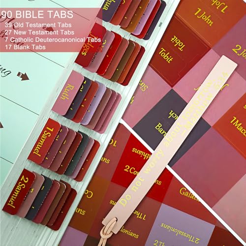 Vorscrin-Laminated Bible Tabs for Women and Men, Gold Foil Lettering Design, Reposition and Large Print Stickers, Bible Study Supplies, 90 Chapters Labels for Easy Navigation(Red) - color: Red
