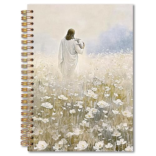 Jesus Leaves the 99 Sheep Christian Spiral Notebook 5.5x8.3, Bible Verse Prayer Journal for Women, White Flower Lamb Jesus Notebook for Note Taking, Christian Office Supplies - color: whtie-notebook-christian 13