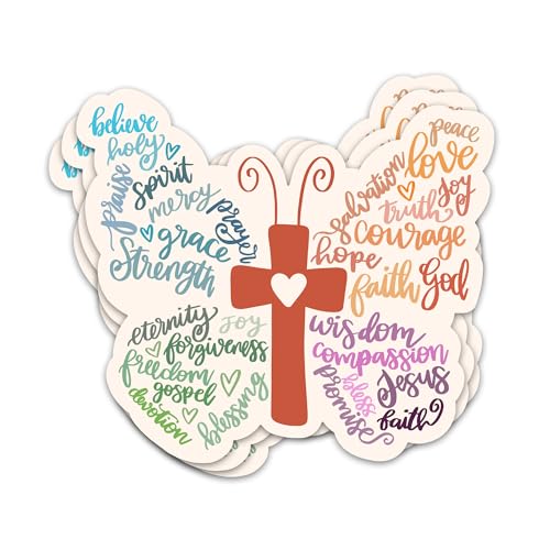 3PCs Butterfly Cross Christian Sticker Inspirational Word Collage Bible Verse Sticker Faith Decals Jesus God Worship Religious Waterproof Vinyl Stickers for Laptop Water Bottle Journal 3x2.7 Inches