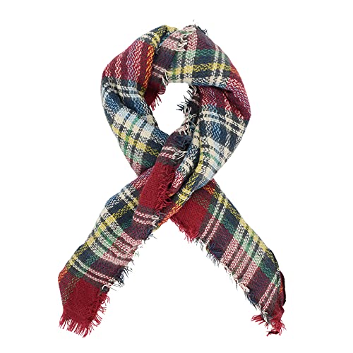 American Trends Scarfs for Women Winter Triangle Scarf Classic Plaid Warm Scarf Soft Scarves Knitted Wrap Shawl - color: Triangle Striped Burgundy & Beige