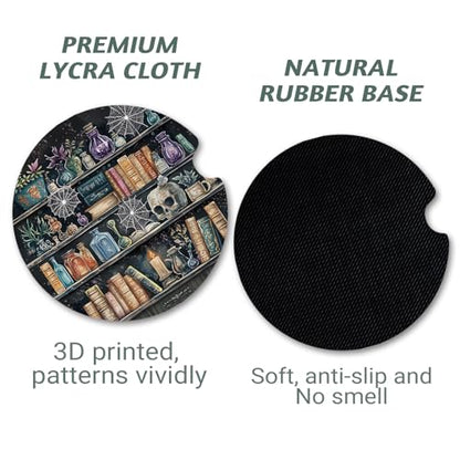 Yonlevres Car Coasters for Cup Holders, Gothic Bookshelf, 2 Pack 2.75" - color: Gothic Bookshelf