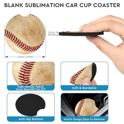 2 Pack Baseball Car Cup Holder Coasters Universal Neoprene Coasters - color: Baseball