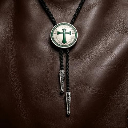 Fashionable Cross Bolo Tie Multi-Color Cross Shield Necktie - color: Green