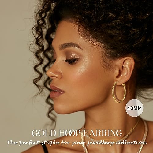 2MM Thin Gold Hoop Earrings Sterling Silver Post Hoop Earrings For Women Diamond-Cut Gold Hoops Earrings 14K Gold Plated Hoops Earrings Lightweight Hypoallergenic Oversize Gold Earrings For Women - color: Gold-40MM