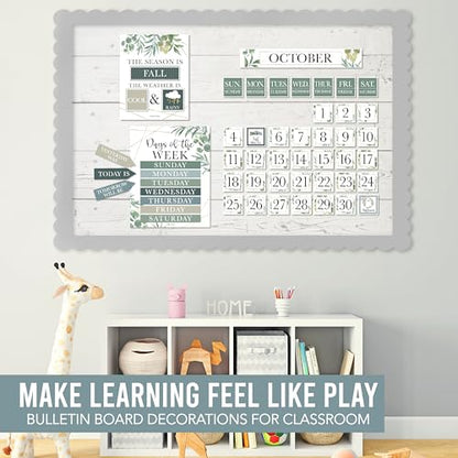 Classroom Calendar Set Bulletin Board Decorations, 98pc School Calendar Set - color: Geo Greenery