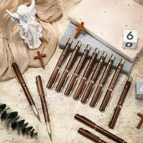 Spakon 40 Pcs Christian Pen Gifts Bulk Inspirational Bible Verse Ballpoint Pen Motivational Grandparents Day Gift Religious Party Favors for Women Men Pastor Clergy Teacher(Brown) - color: Brown