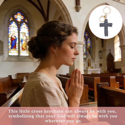 Knit Cross keychain Christian Gifts for Women Men Religious Gifts Bohe Backpack Charms Christian Keychain - color: Grey